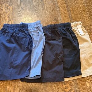 Men's Fabletics Lined Athletic Shorts Pack - Navy, Light Blue, Blk, Blk Camo,Tan